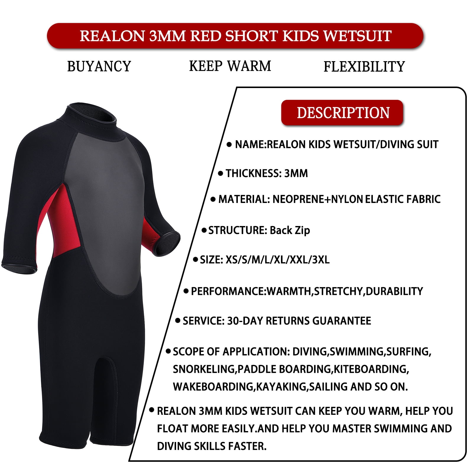 REALON Kids Wetsuits for Girls Boys Toddler Children Shorty Wet Suit 214 Years 3mm Neoprene