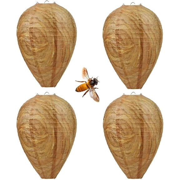 Naler Paper Wasp Nest 4 Pack - Decoys Safe Hanging Fake Wasp Deterrent for Hornets Yellow Jackets Outdoor Garden