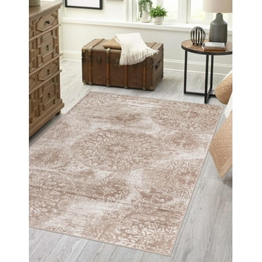 Rugs.com Monte Carlo Collection Rug – 6' x 9' Beige Medium Rug Perfect For Living Rooms, Large Dining Rooms, Open Floorplans