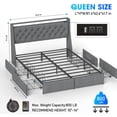 thumbnail image 2 of AENKYO Upholstery Queen Size Bed Frame with 4 Underbed Drawers, LED Storage Headboard, Charging Station, Gray, 2 of 8