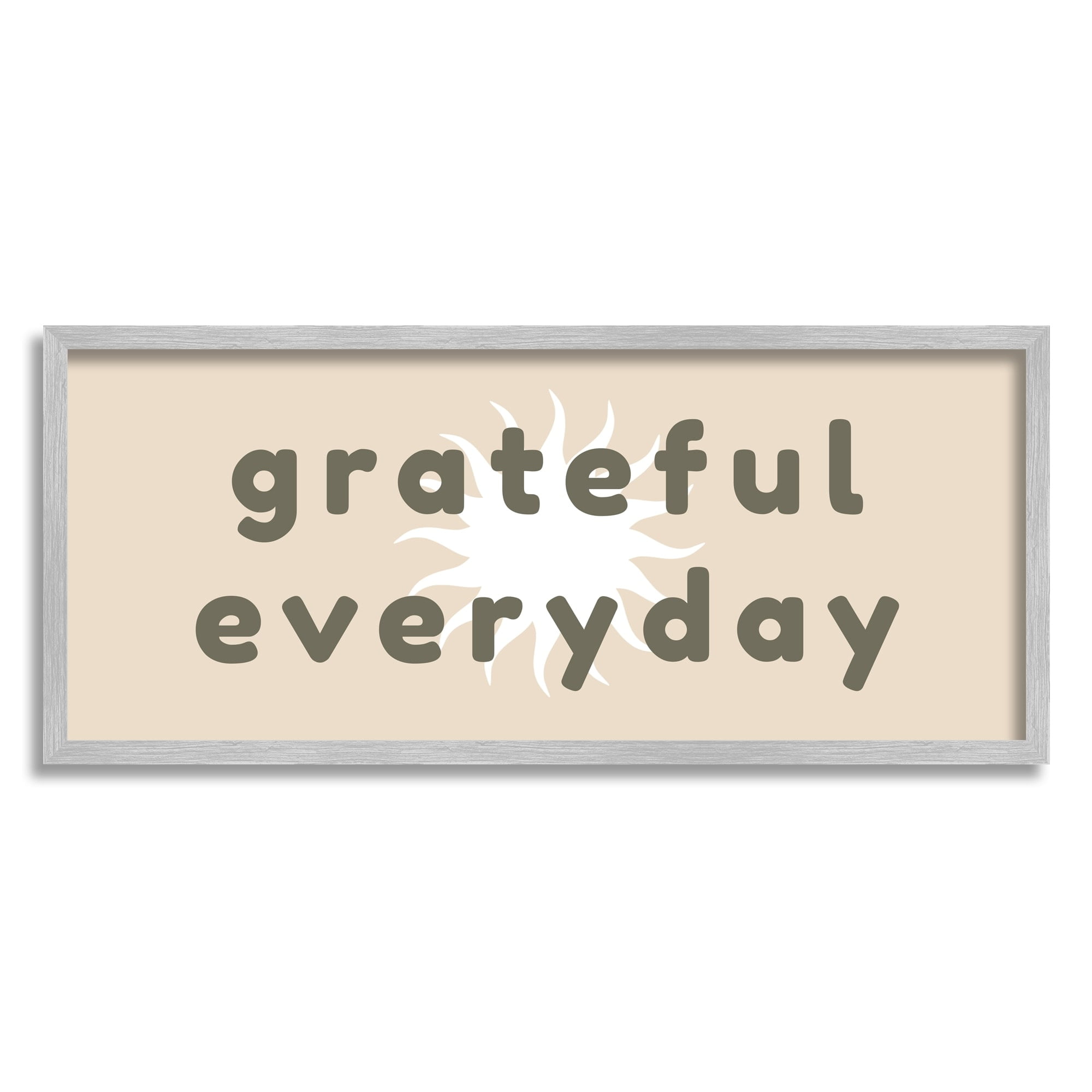 Stupell Industries Grateful Everyday Abstract Shining Sun Neutral Tones Graphic Art Gray Framed Art Print Wall Art, Design by Daphne Polselli