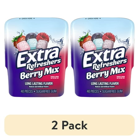 (2 pack) Extra Refreshers Berry Mix Sugar Free Chewing Gum - 40 Piece Bottle