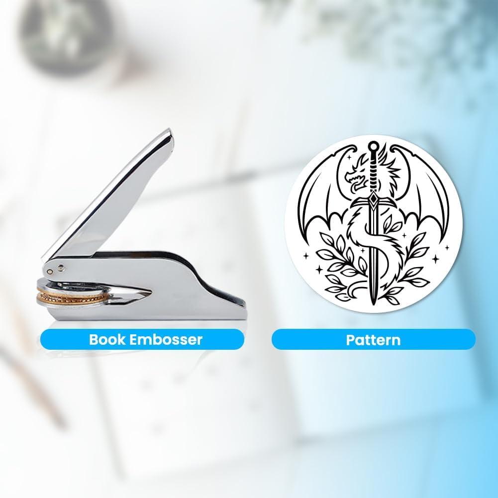Book Embosser Personalized Dragon Pattern Book Stamp Durable Library Stamp with Handle Set for Books Library Envelopes Documents Invitation