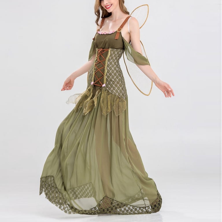 Woodland Fairy Costume Tulle Maxi Dress Cosplay Masquerade Party Costumes  Halloween Butterfly Fairy Dress with Wings - Walmart.com