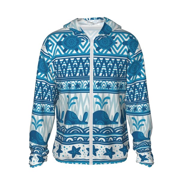 Balery Sea Underwater Animals Sudadera ligera de manga larga con capucha y protección solar UPF 50+ para hombre y mujer, ideal para pesca y running-3X-Large