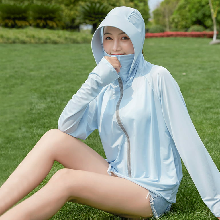 1PC Summer Sun-protective Clothing Stylish Hooded Anti-uv Cloak Cycling Sun  Block Veil Garments Outdoor Covering Face Sun Screen Clothes for Lady  Summer Wearing (Sky-blue Free Size) 