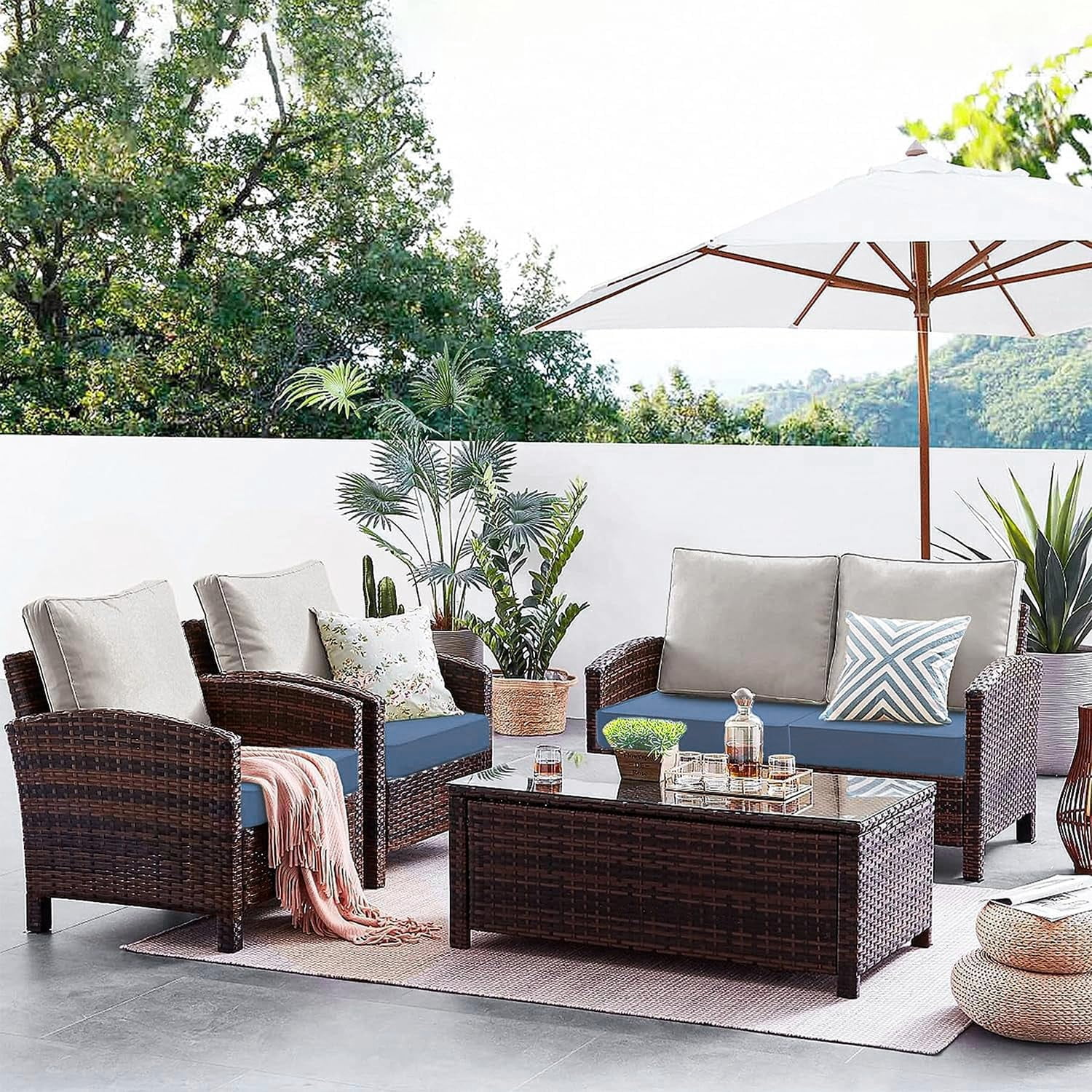 Outdoor Cushion Covers 4 Pack Waterproof&Fade Resistant Zipper Patio Furniture Cushion Covers for Couch, Sofa, Chair, Replacement Covers Only
