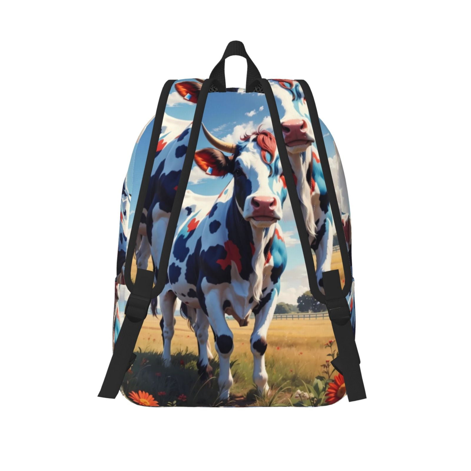 Picia Colorful Cow Pasture Printed Canvas Daypack - Stylish and Durable Vintage Compact Backpack - Class, Work, Travel, or Laptop Bookbag,Organized Compartments-Small
