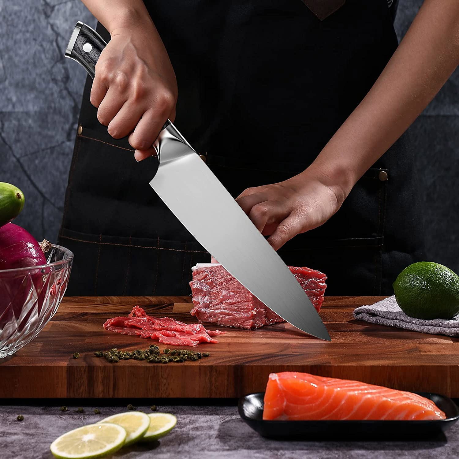 Chef Knife, OMMO 8 Inch High Carbon Stainless Steel Kitchen Knife for Cutting  Slicing Dicing, Ultra Sharp Cooking Knife with Ergonomic Handle 