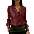 thumbnail image 2 of JGGSPWM Metallic Shiny Cowl Neck Blouse for Women Dressy Loose Lapel Tops Long Sleeve Elegant Business Casual Party Shirts Red XXL, 2 of 6
