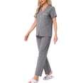 thumbnail image 4 of Conjunto de pijama para mujer INSPIRE CHIC, con botones, suave, de manga corta, ropa de dormir, pantalones largos, conjunto de 2 piezas, L, gris oscuro, 4 of 6