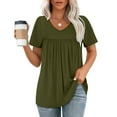 thumbnail image 2 of AherBiu Summer Tops for Women V Neck Ruched Loose Tunic Tops to Wear with Leggings Casual Shirts Blouse, 2 of 8
