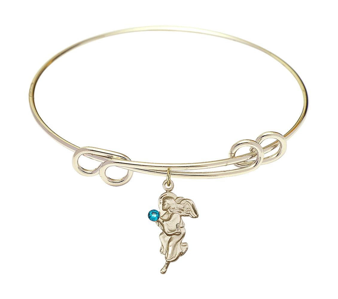 8 inch Round Double Loop Bangle Bracelet with a Guardian Angel charm.