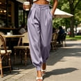 thumbnail image 5 of Women's High Waist Pleated Suit Jogger Pants Tapered Ankle Cuff Dress Trousers Loose Fit Business Casual Work Pants with Pockets Purple, 5 of 6