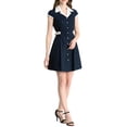 thumbnail image 2 of INSPIRE CHIC Robe-Chemise Boutonnée pour Femme à Revers Cranté à Manches Courtes Ceinturée Robes de Travail TP Bleu Marine, 2 of 7