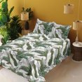 thumbnail image 2 of Ambesonne Tropical Fitted & Flat Sheet with Sham 3 Pcs Set, Hawaii Exotic Palm Leaves, Twin, Army Green Emerald and White, 2 of 5