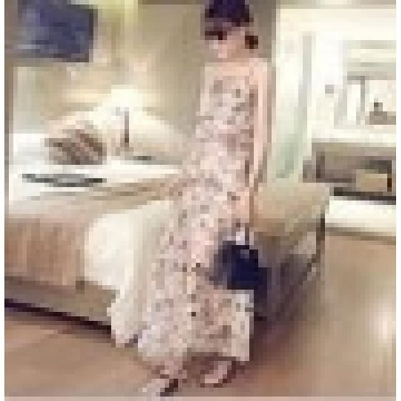 MesaSe Été Frais Imprimé Floral Fronde Longues Robes Femmes Douces Sexy Robes Bohème Abricot M