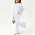 thumbnail image 5 of Ixbnca 2 Piece Outfits for Kids Girls Long Sleeve Hooded Sweatshirts High Waist Flare Pants Bow Fashion Clothes, 5 of 7