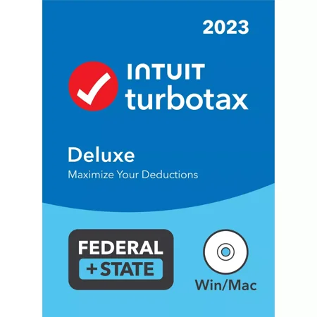 TurboTax 2023 Deluxe Federal & State Tax Software + Federal E-File (Download or CD for Windows and Mac)