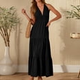 thumbnail image 4 of Gamivast Halter Dresses for Women Elastic Waist Tiered Deep V-Neck Sleeveless Summer Dresses Boho Beach Dress Backless Ruffle Hem Vacation Resort Party, 4 of 6