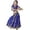 1-Dark Blue781, variant on Big Girls Fringe Latin Dance Dress Rhinestone Halter Performance Solid Outfit With Arm Sleeves