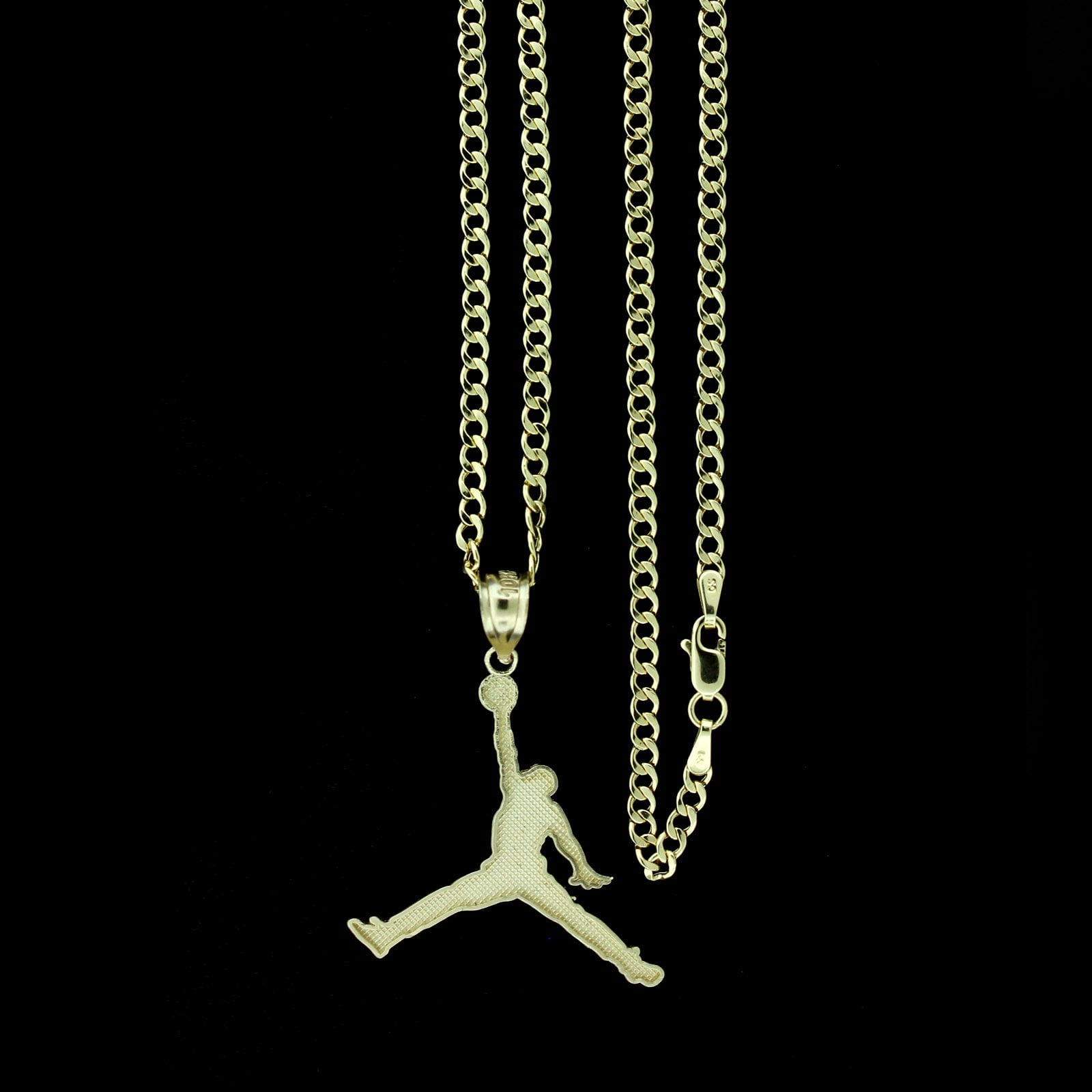 Mens 10K Yellow Gold Michael Jordan Jumpman Pendant With 2.5mm Cuban ...