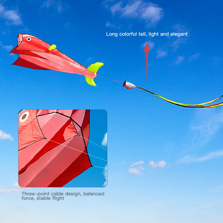 Topcobe 3D Giant Frameless Soft Parafoil Kite for Outdoor & Beach & Park &  Garden, Red, Dolphin Shape (Not Included Line)