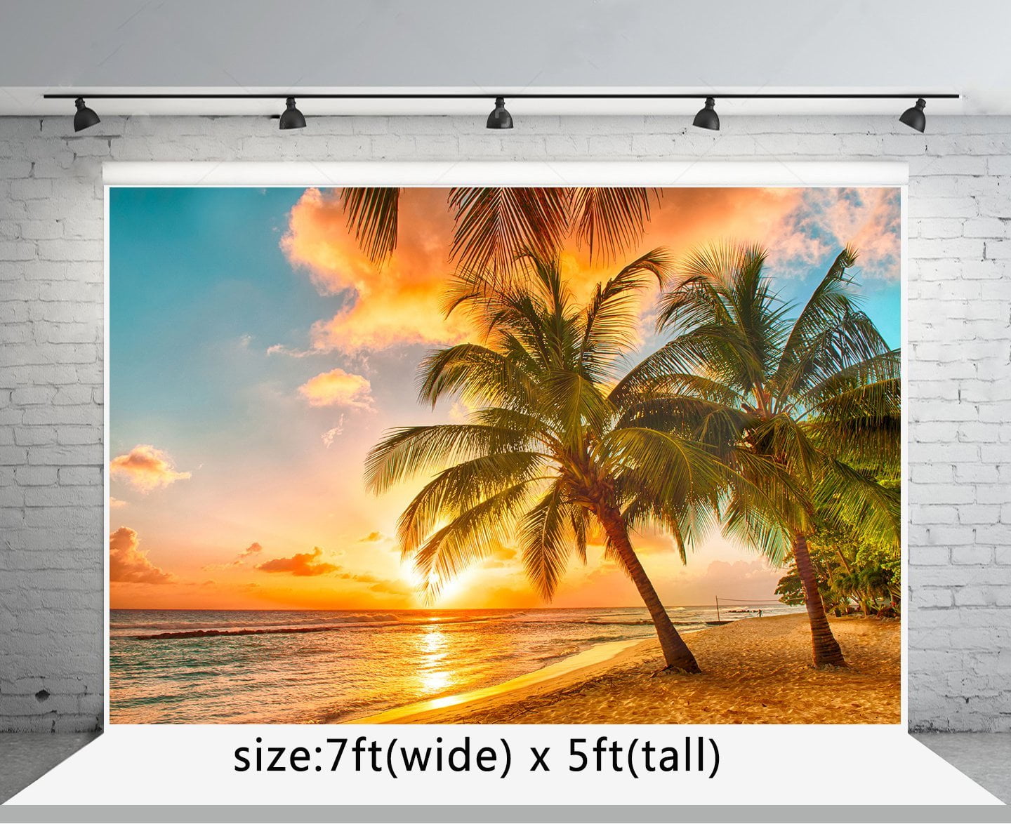 GreenDecor Polyester Fabric 7x5ft Summer Photo Backgrounds Coconut trees Sea Beach Photography Backdrops