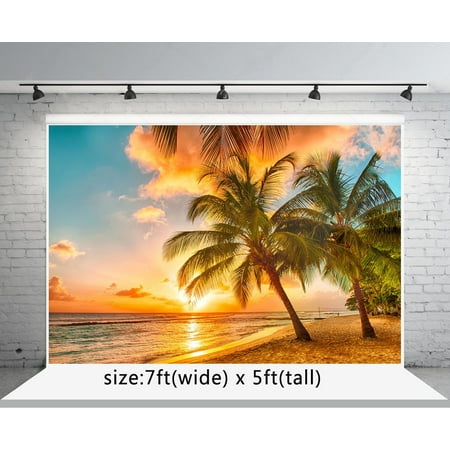 Image of GreenDecor 7x5ft Summer Photo Backgrounds Coconut trees Sea Beach Photography Backdrops