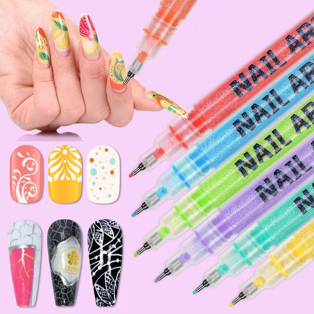 Colors Glitter Nail Art Pens Set, 0.5mm Nail Polish Pens Acrylic Paint Markers for Nails, Quick Dry, Long Lasting Nail Art Markers for Professional Manicure, Home & Salon Use