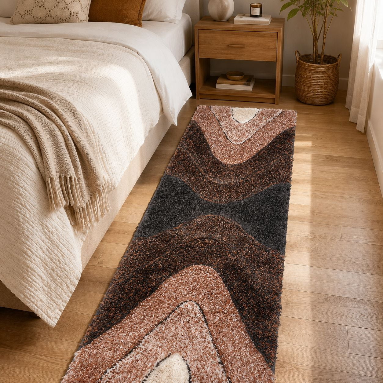 Well Woven San Francisco Luz Modern Geometric 3D Textured High-Low Shag Grey Orange 2'3" x 7'3" Runner Rug