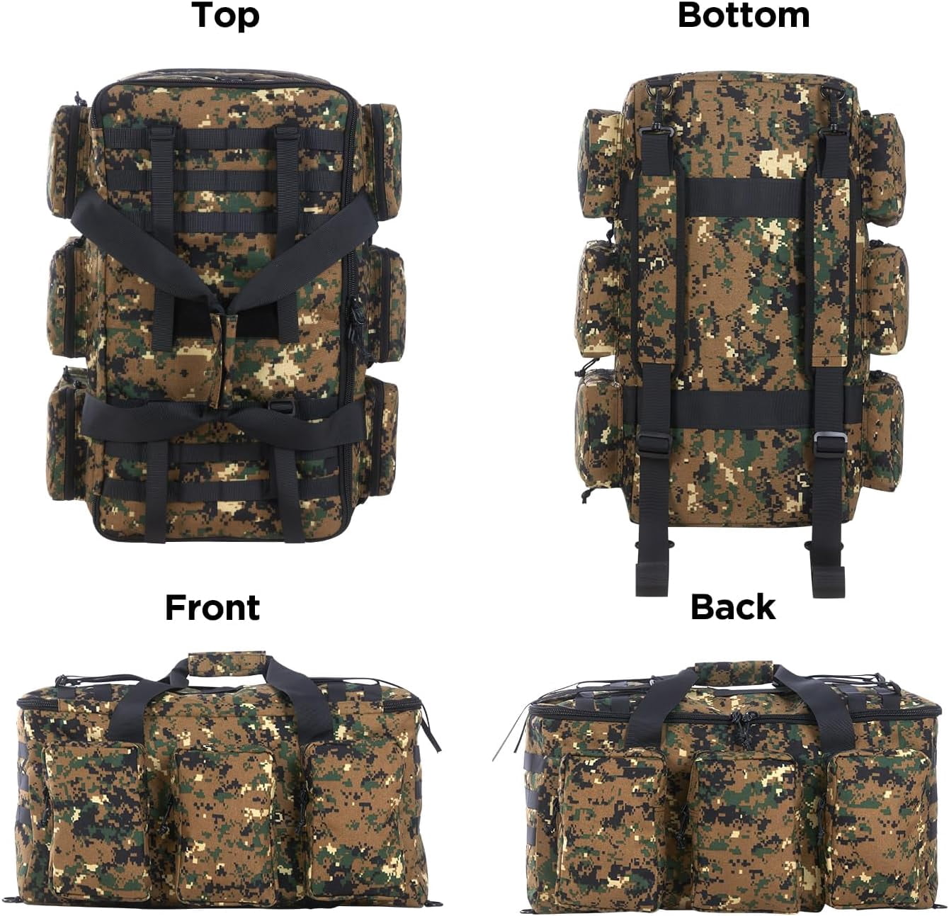 LuckySunDecorQZ 55L luggage bag with compartments and straps, suitable for men, large-sized sports and fitness luggage bag, suitable for weekend travel and camping (Camo Tan)