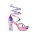 thumbnail image 3 of BLISSFUL STEP Women's Tie Dye High Heel Sandal Platform Block Heel Prom Sandals Blue Pink 9, 3 of 8