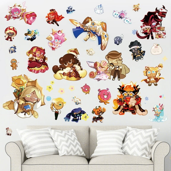 43 Pcs For Cookie Run Kingdom Games Wall Stickers,Cartoon Character PVC Removable DIY Wall Decals for Bedroom,Living,Playroom Decor,9.84x17.72 Inch,4 Sheets Set