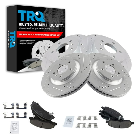 TRQ Front and Rear Performance Brake Pad & Rotor Kit Brake Pads Brake Rotors Set Ceramic Premium G-Coated Fits Select 2006-2011 Buick Lucerne Cadillac DTS