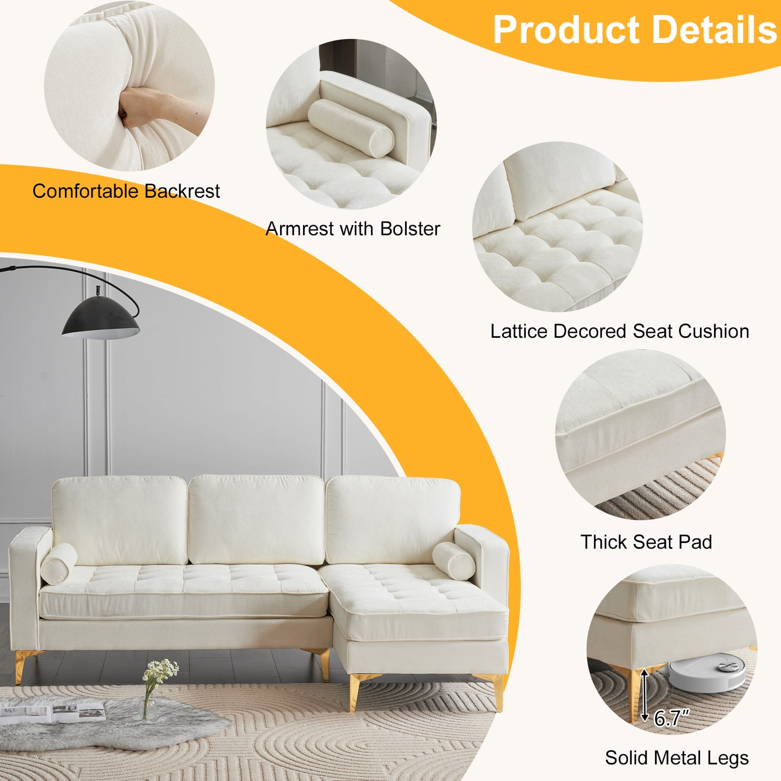 YYAo Convertible Sectional Sofa Futon, L Shaped Couch with Reversible Chaise for for Living Room, Apartment and Small Space, Beige YYAo Convertible Sectional Sofa Futon, L Shaped Couch with Reversible Chaise for for Living Room, Apartment and Small Space, Beige