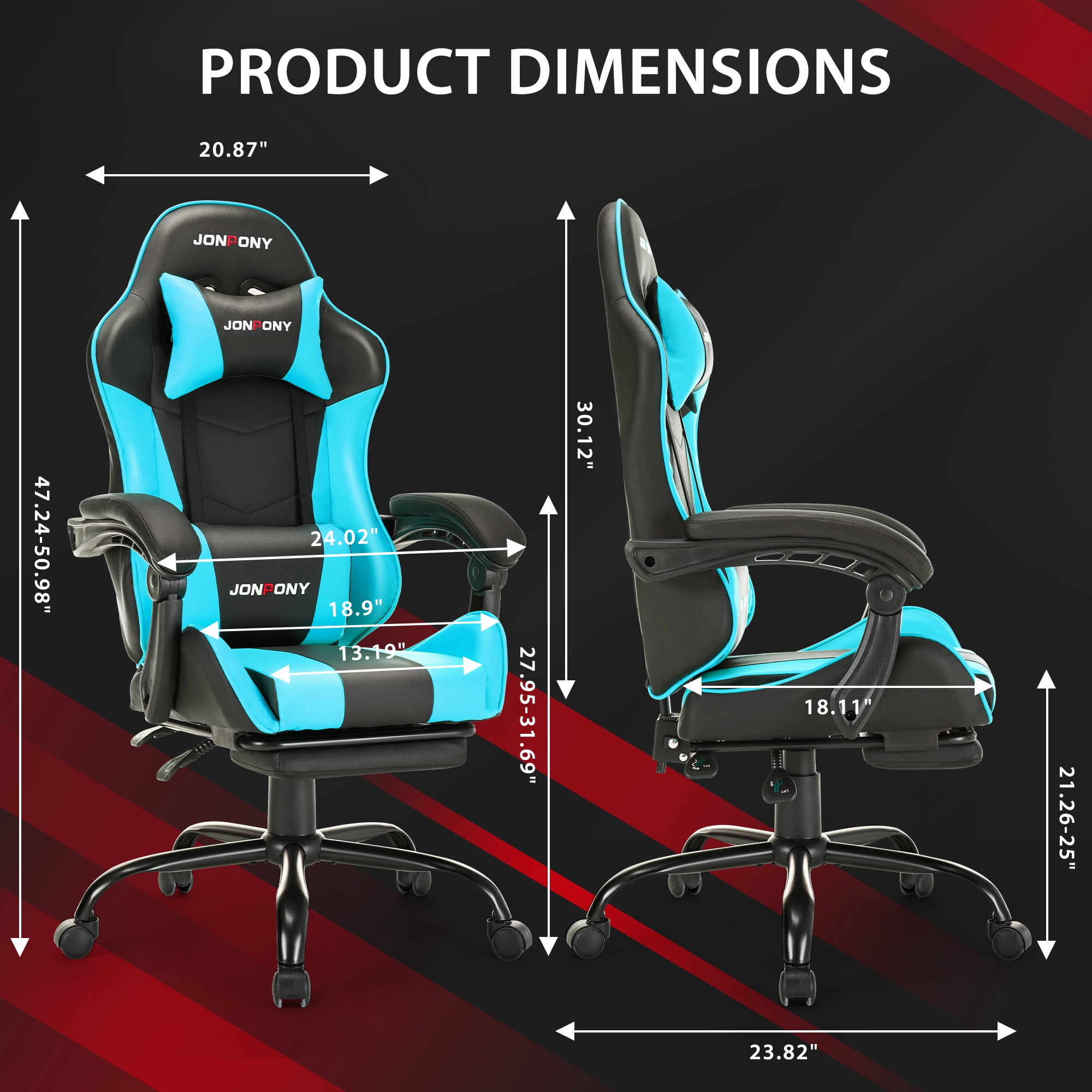 JONPONY Big and Tall 400LBS Gaming Chair, Ergonomic Design, Gamer Chair PU Leather with Footrest and Lumbar Support, High Back Office Chair Support 8 Hours Long Sitting, Computer Chair,Blue