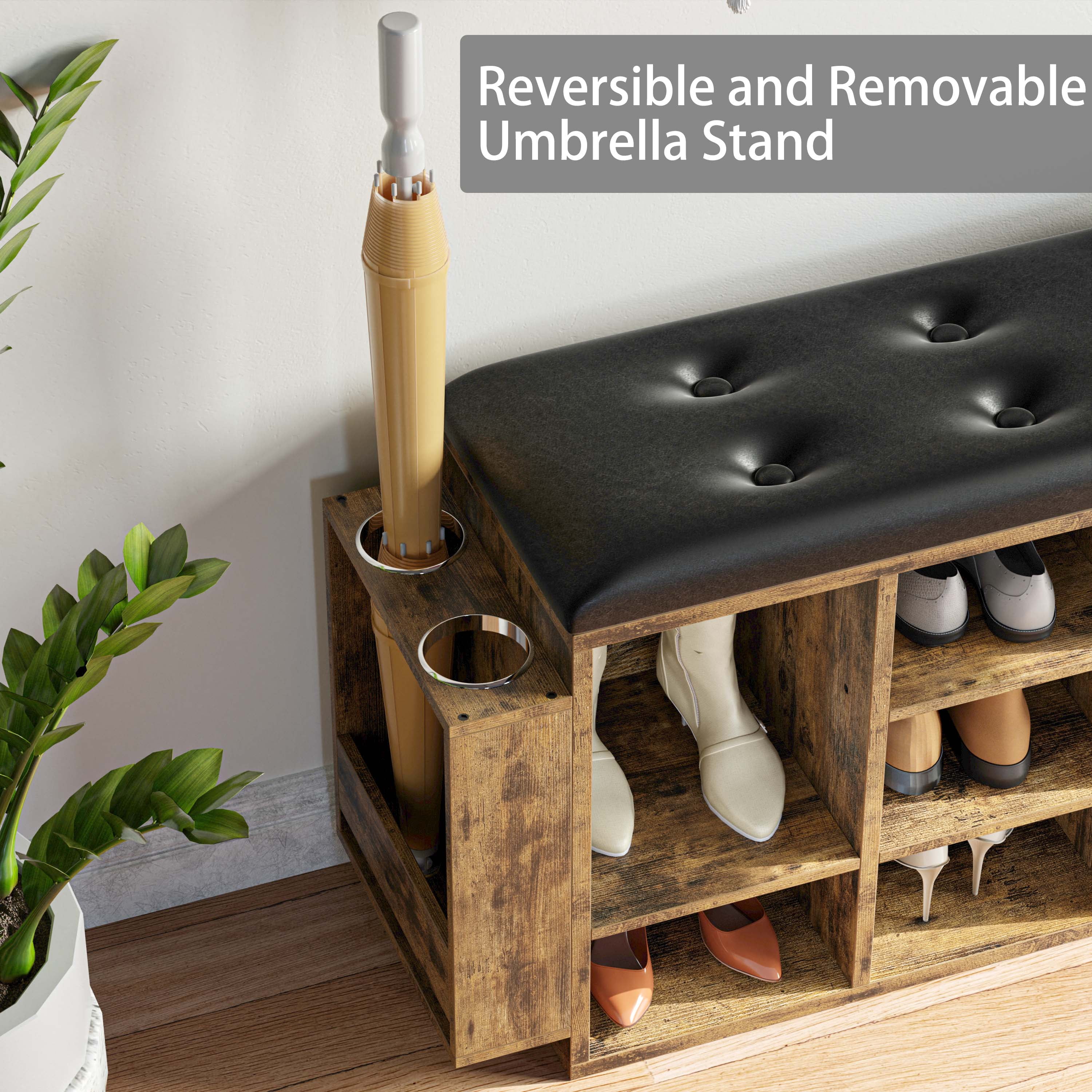 IRONCK Shoe Bench, 10 Cubbies Storage Entryway Bench with PU