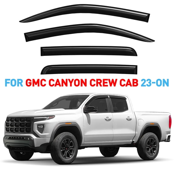 GrandWheel Co Window Deflectors Smoke Tinted Tape-On Side Window Vent Visor Deflectors Rain Guards Compatible with GMC Canyon 2023-2025 Crew Cab - 4 pcs. GW0954
