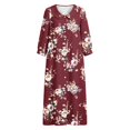 thumbnail image 7 of Ayolanni V Neck Fall Dresses for Women Plus Size 3/4 Sleeve A-Line Maxi Dresses Boho Beach Floral Babydoll Long Dress Red L, 7 of 7