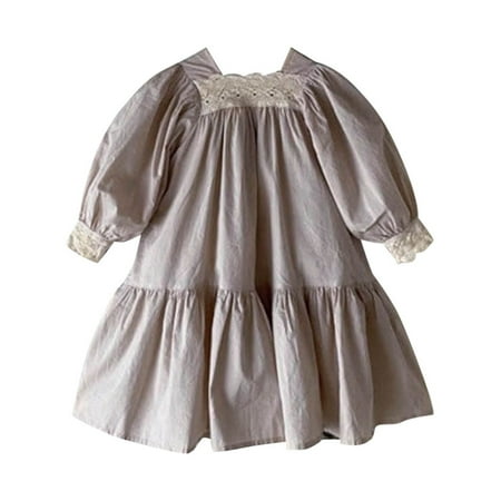 

Girls Dress Baby Long Sleeveless Solid Lace Spring Autumn Princess Clothes Dresses For Girls