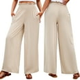 thumbnail image 4 of Baywell Women Pants Casual Loose Solid Color Beach Pants,Elastic High Waist Wide Leg Yoga Leisure Trousers with Pockets, 4 of 6