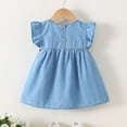 thumbnail image 4 of MGDXOX Girls Sleeveless Denim Dress with Ruffle Sleeves and Tulip Applique Tiered Skirt Casual Flared Swing Dress Light Blue 2 Years, 4 of 9