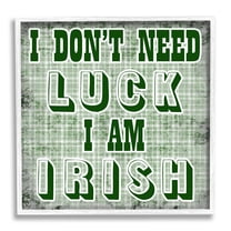 Stupell Don't Need Luck I'm Irish Funny Plaid Holiday Painting White Framed Art Print Wall Art