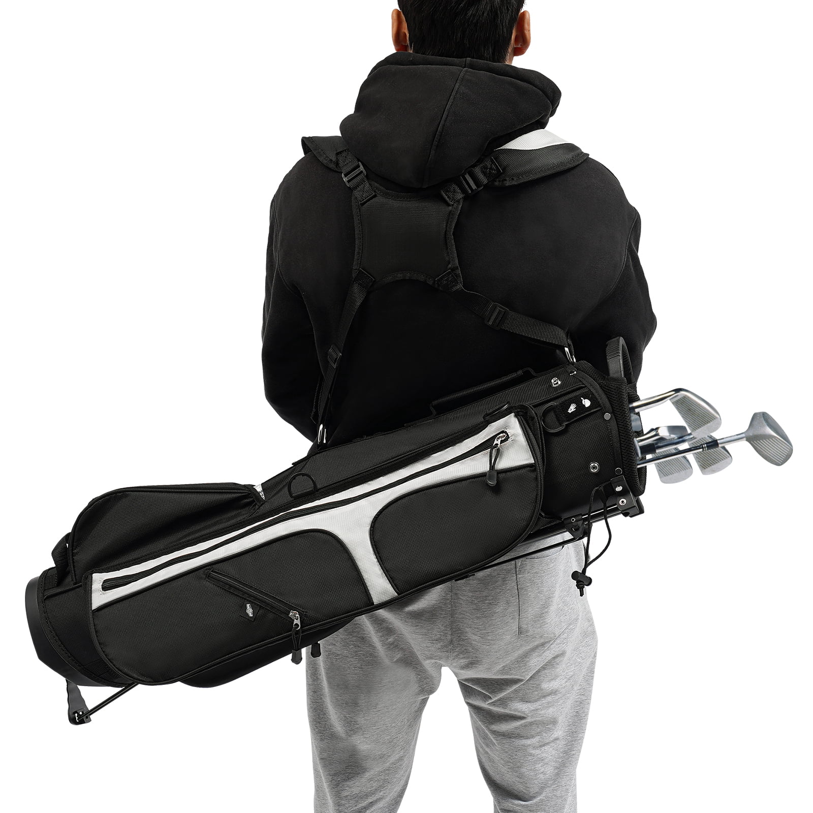 Black & White Golf Stand Bag - 3-Way Divider & 5 Pockets - Lightweight Nylon Construction for 5-9 Clubs