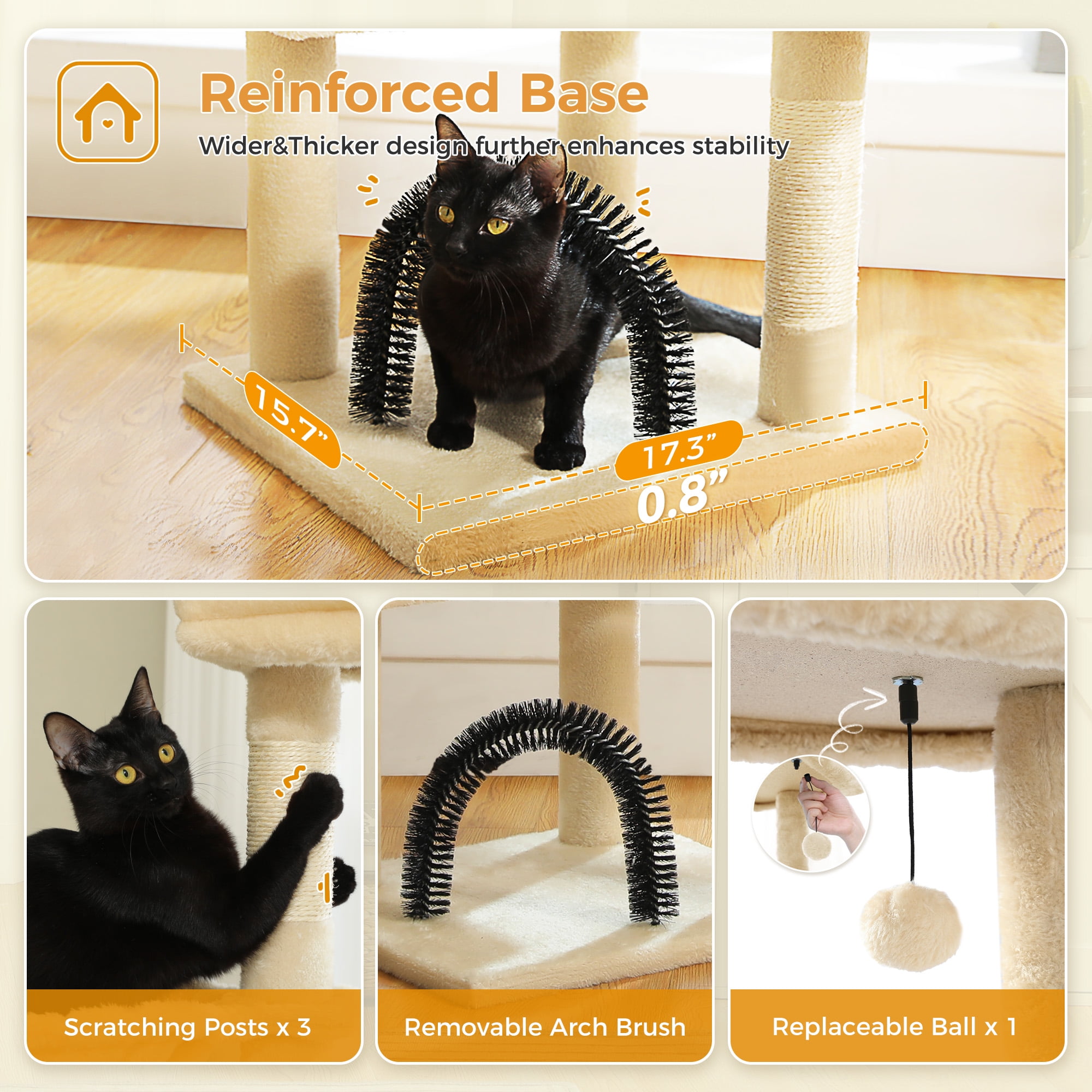 PAWZ Road 42" Cat Tree Condo With Large Perch Scratching Posts for Indoor Cats, Beige