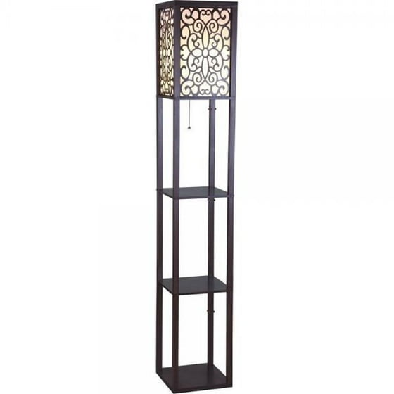 Sh Lighting 6958br A 63 H Wooden Shelf Floor Lamp With Fl Shade Panels Brown