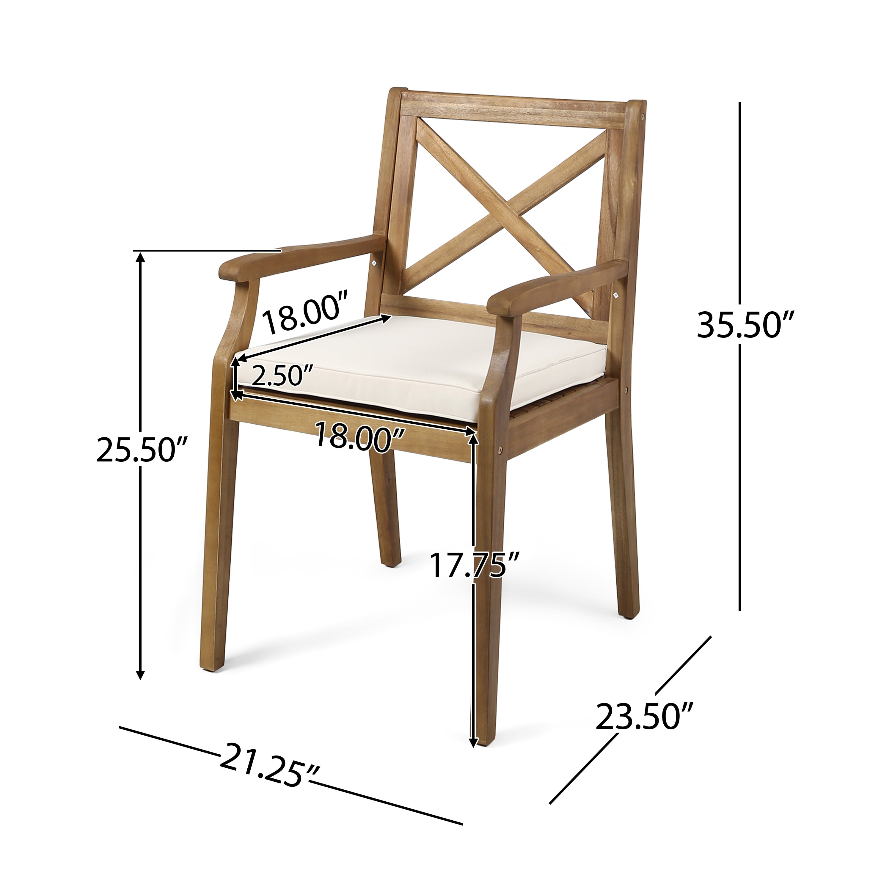 Outdoor Dining Chairs Set of 2 – Solid Wood Frame with Water-Resistant Cushions, Patio Armchairs for Backyard, Garden or Poolside