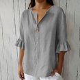 thumbnail image 4 of Tsesme Ruffle 3/4 Sleeve Tops for Women, V-Neck Button Pullover Loose Shirt, Lightweight Summer Causal Fashion T-Shirt XL, 4 of 7