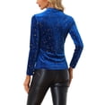 thumbnail image 3 of INSPIRE CHIC Women's Star Print Round Neck Long Sleeve Velvet Blouses L Blue, 3 of 5